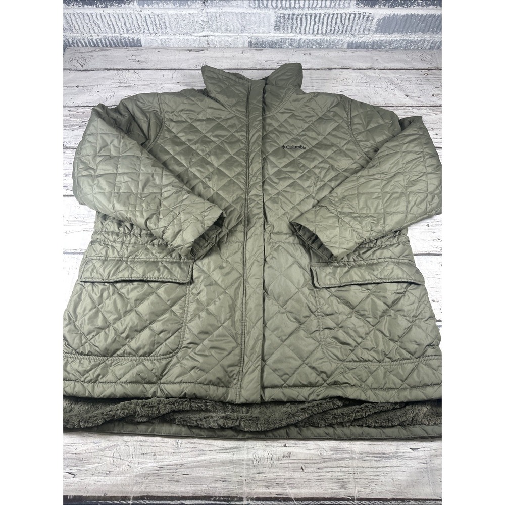 Columbia Women's Copper Crest Jacket Olive Green Quilted Fleece Lined Sz 3X